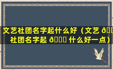 文艺社团名字起什么好（文艺 🐡 社团名字起 🐈 什么好一点）